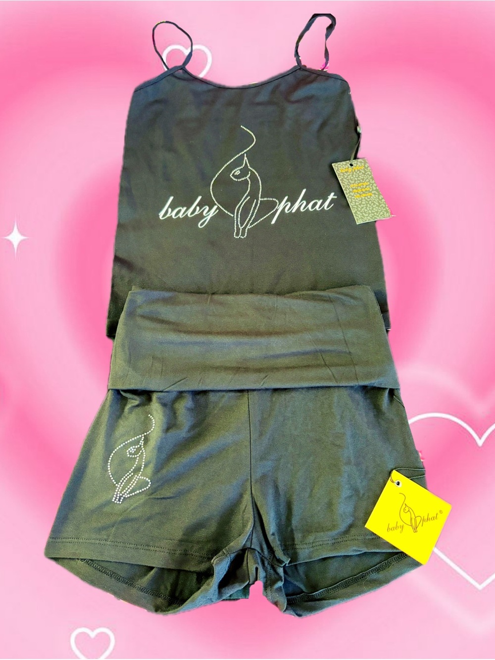 NWT Baby Phat Black Rhinestone Logo Cami & Shorts Set